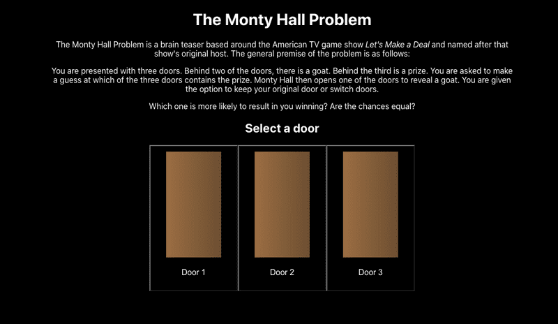 screenshot of Monty Hall website